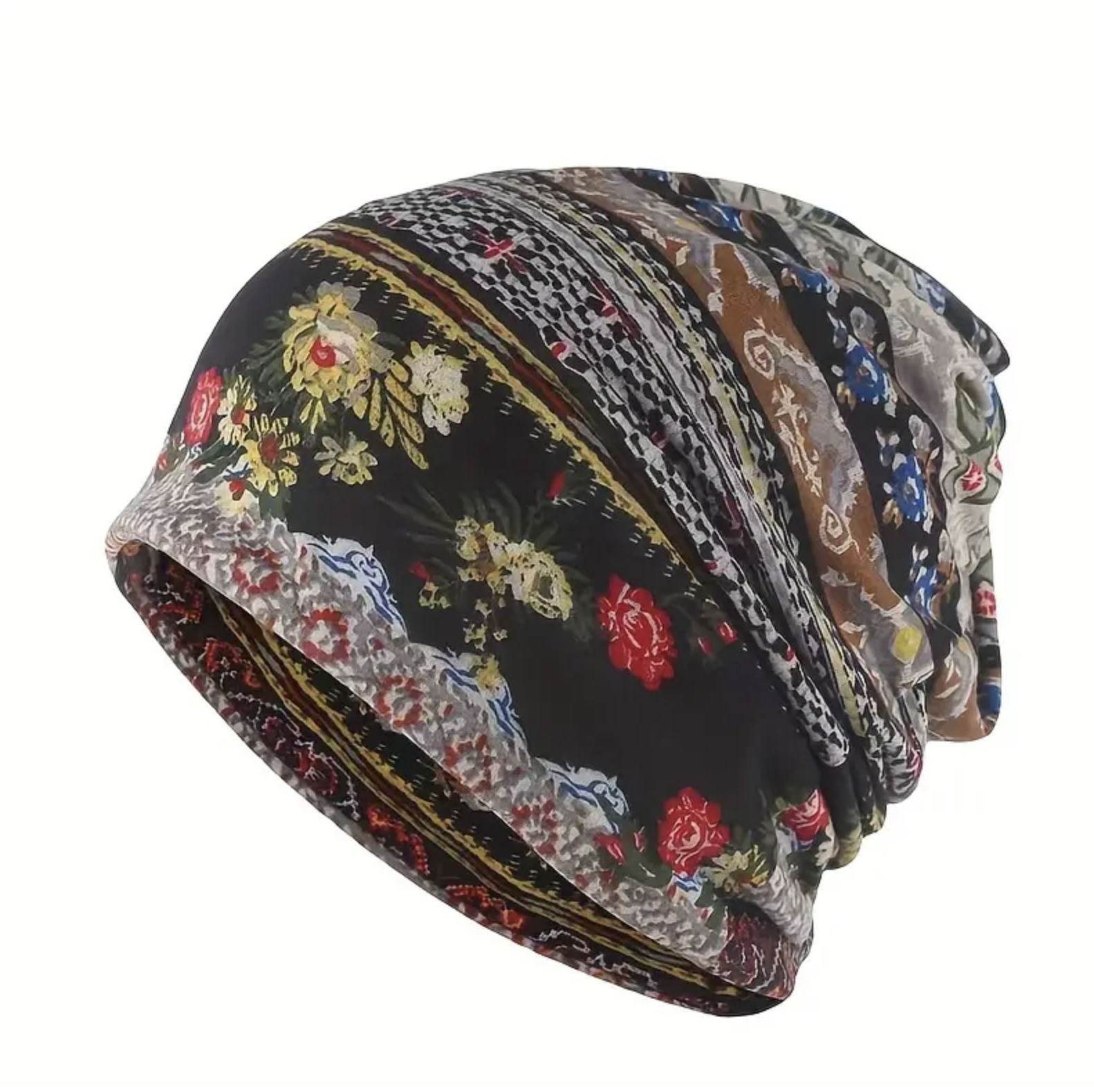 Nepalese muts zwart met bloemen