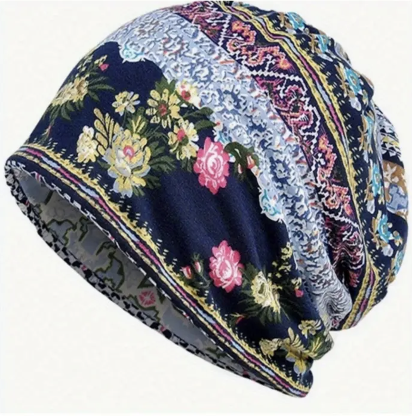 Nepalese muts blauw met bloemen