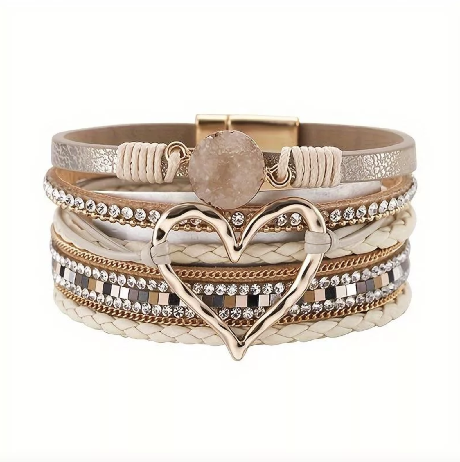 Boheemse beige hart armband