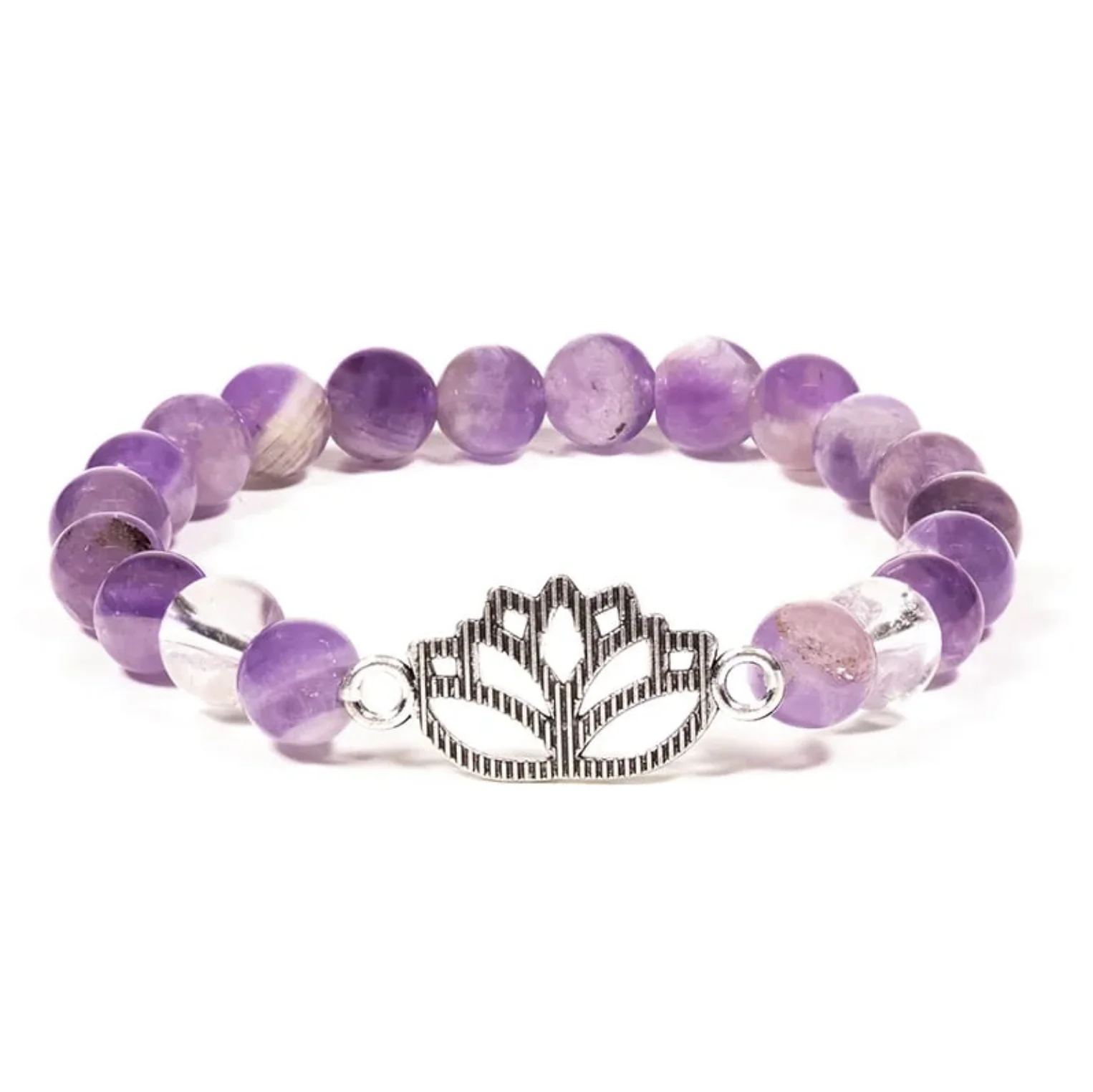 Armband chevron Amethist en Bergkristal met Lotus