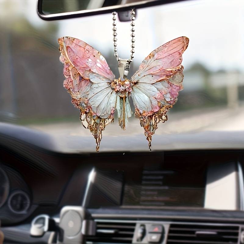 Acryl Autohanger - Wit en Roze Vlinder