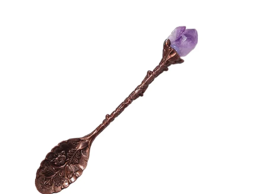 Bronzen theelepel met amethist